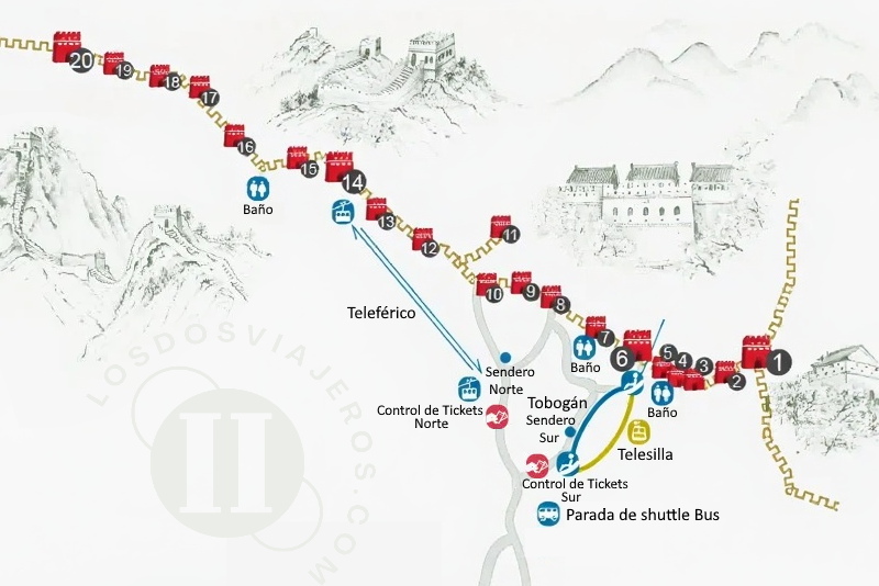 Mapa de la Muralla China de Mutianyu
